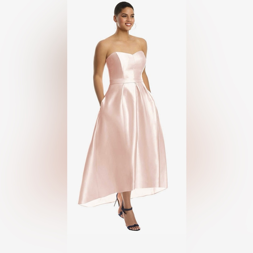 Alfred Sung NWT Strapless Satin High Low Dress with Pockets in Blush - Picture 1 of 9